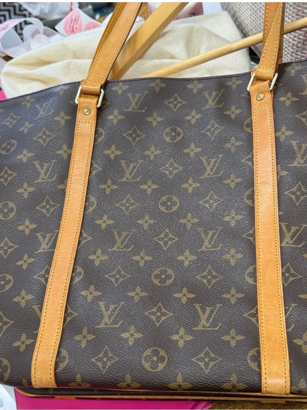 Louis Vuitton Monogram Canvas Tote with Tan Leather Straps - Picture 2 of 7